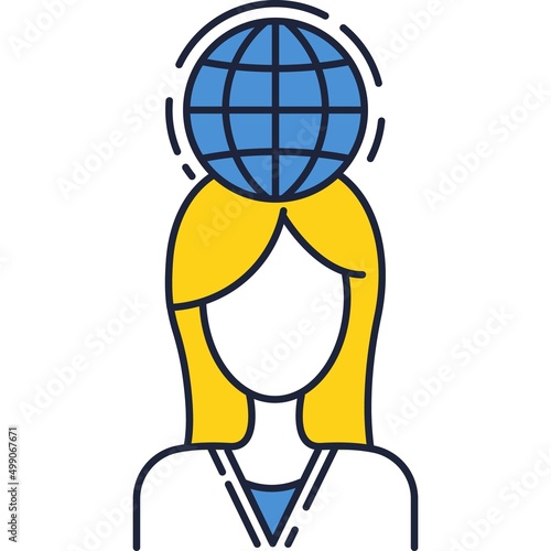 Polyglot icon linear woman head and earth globe