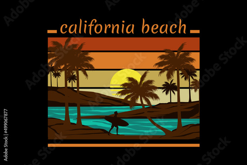 California beach retro vintage landscape
