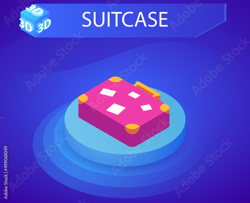 Suitcase isometric design icon. Vector web illustration. 3d colorful concept