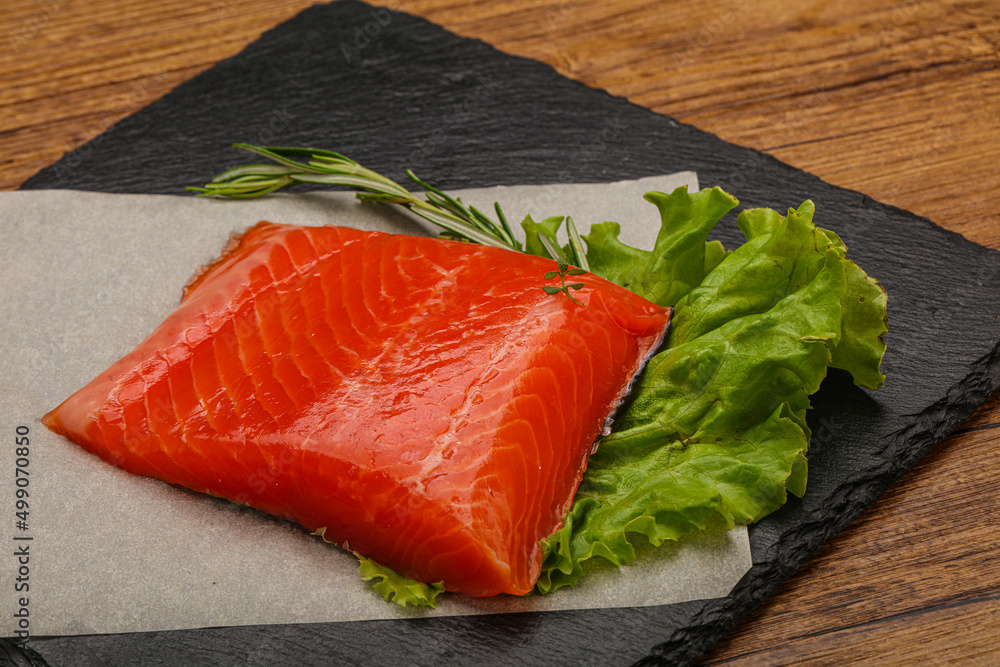 Salmon piece steak served rosemary Salmon piece steak served rosemary