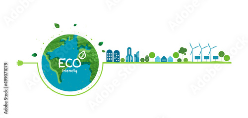 Energy saving eco technology nature concept. think green ecology and save energy creative idea concept. environmentally friendly planet. vector design
