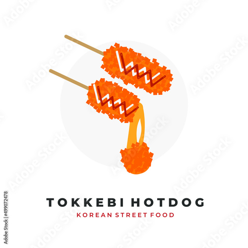 Korean street food hotang tokkebi illustration logo filled with mozzarella cheese