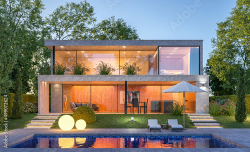 3d rendering image modern house with pool