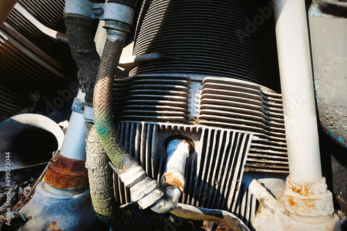 Military aircraft engine close-up. Closeup of the jet engines on a military jet fighter photo