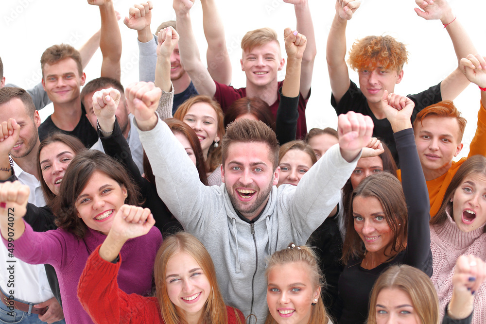 close up. confident guy standing among his friends