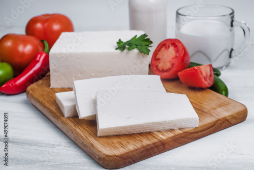 Mexican white panela cheese with fresh ingredients in Mexico Latin America	 photo