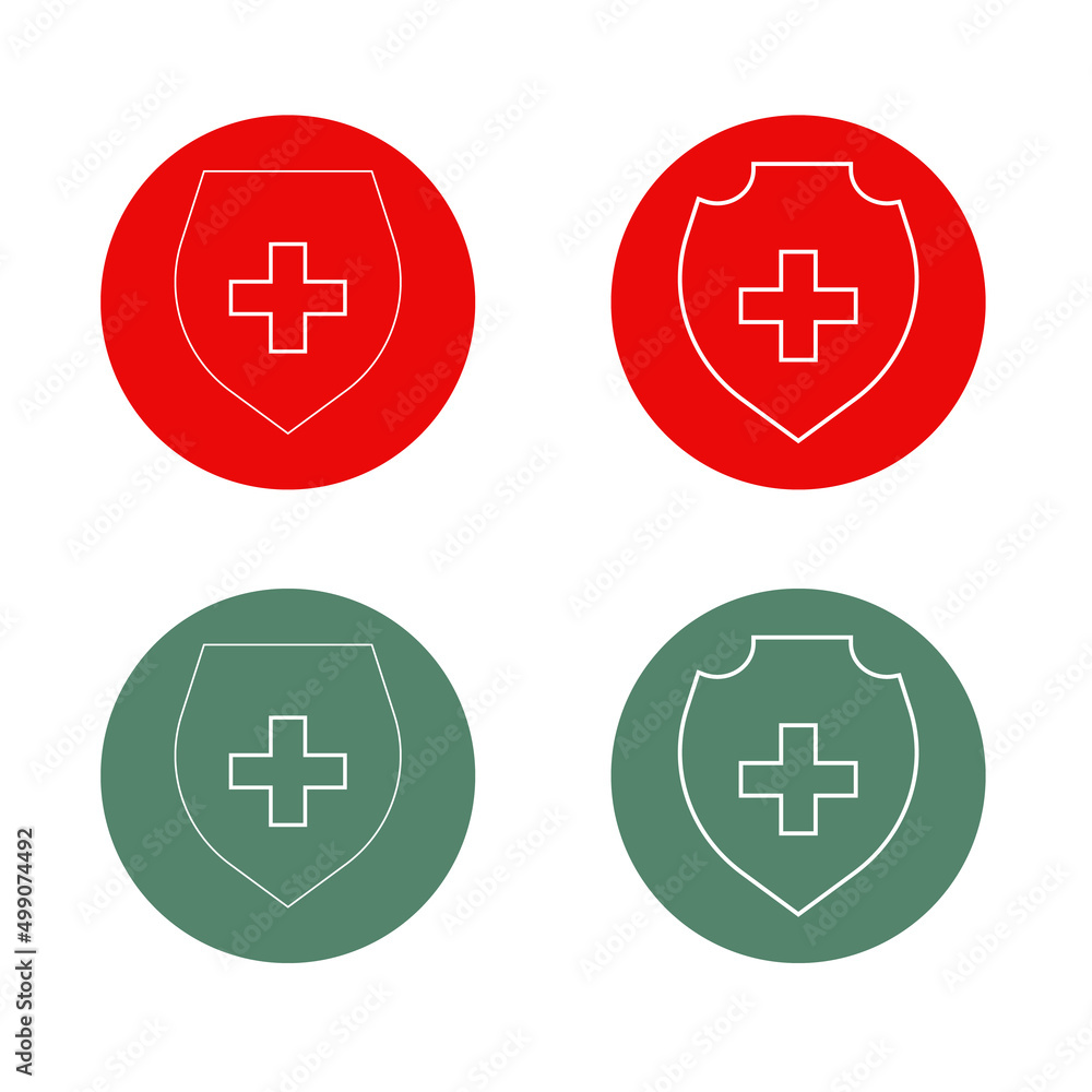 Immune system logo in the circle. Medical cross in the shield isolated ...