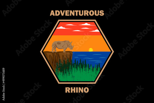 rhino adventure retro design landscape