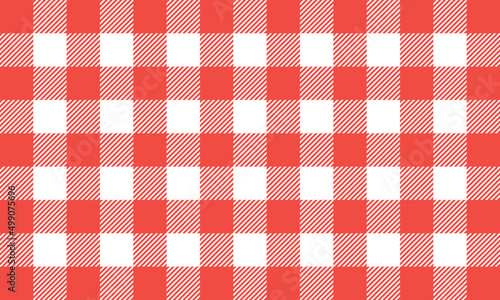 Red white gingham pattern and fabric vintage design flat vector illustration.