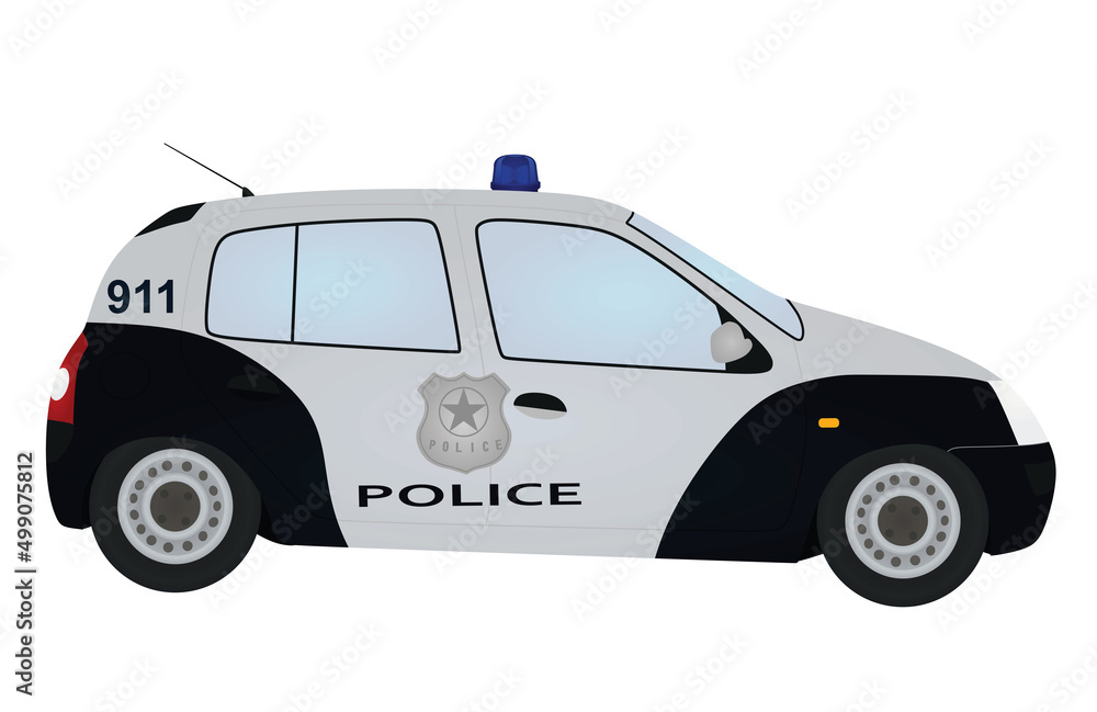 Blue and white police car. vector illustration Blue and white police car. vector illustration