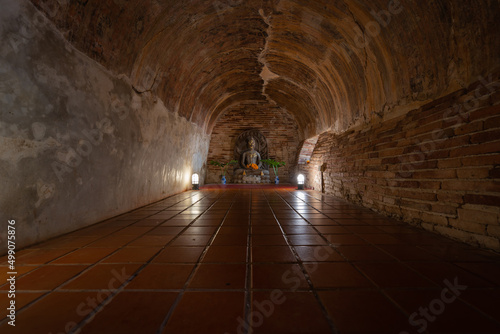 Ancient tunnel Temple or Wat U-Mong Temple or The Cave Temple where people worship and pray for sacred things and travel destination of Northern Thailand.
