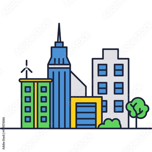 New city buildings house icon vector urban scene