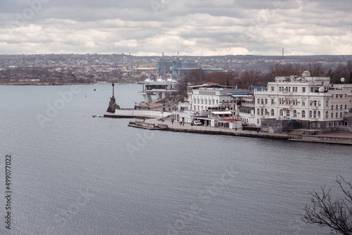View of embankment of Sevastopol at the Artillery bay in spring. Crimea