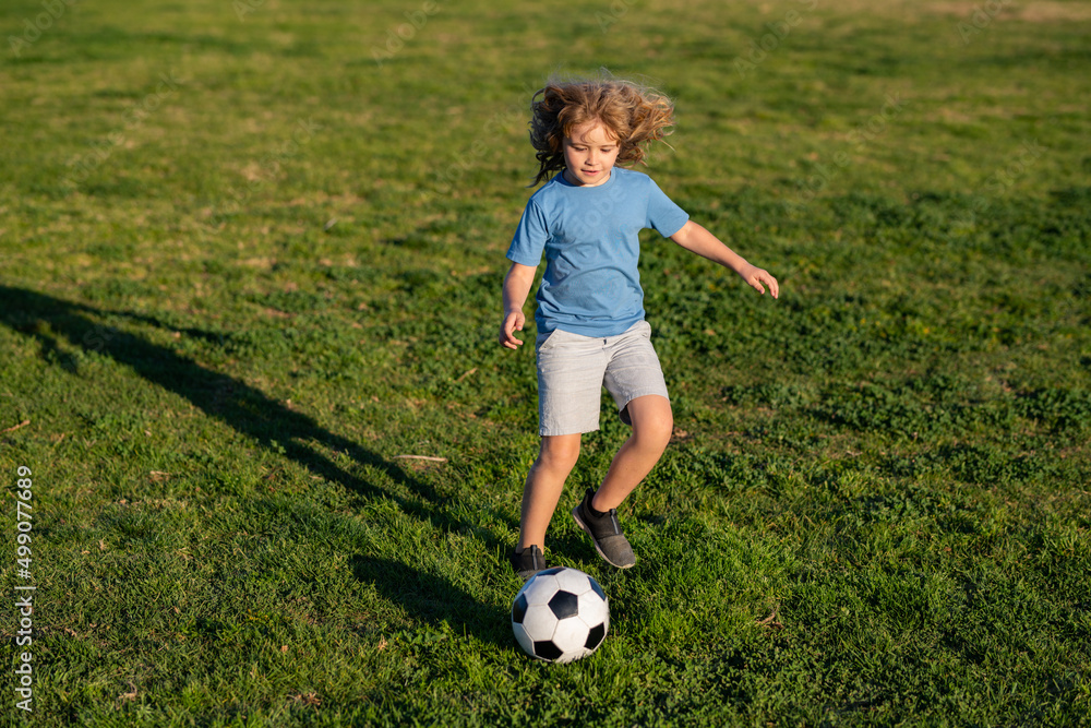 Kid playing soccer, happy child enjoying sports football game, kids activities, little soccer player. Active sporty kid soccer. Little boy shooting at goal, kid kicking football ball. Kid playing soccer, happy child enjoying sports football game, kids activities, little soccer player. Active sporty kid soccer. Little boy shooting at goal, kid kicking football ball.