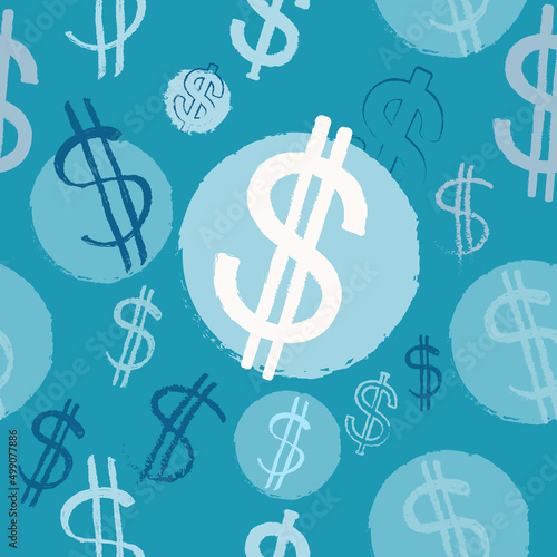 Hand drawing dollars isolated on blue background vector