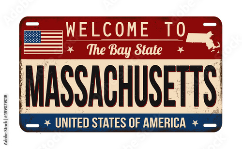 Obraz na plátně Welcome to Massachusetts vintage rusty license plate