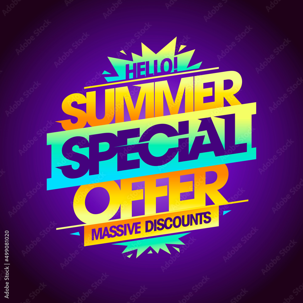 Summer special offer, massive discounts, summer sale vector web banner