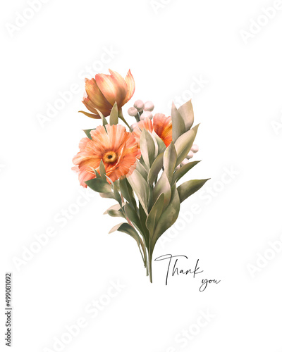 Thank you flowers bouquet. Cartoon florist illustration isolated on white background.