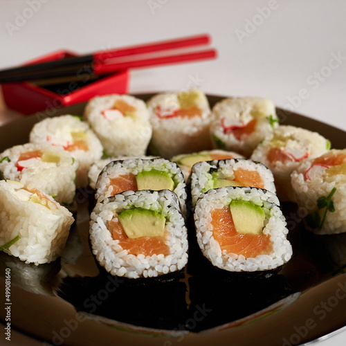 Bright sushi on a white background