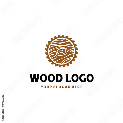wood logo with saw design Vector 