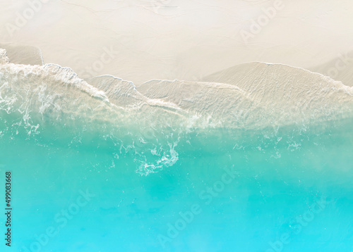 Top view of the tropical summer beach and water wave on the beach top view image background