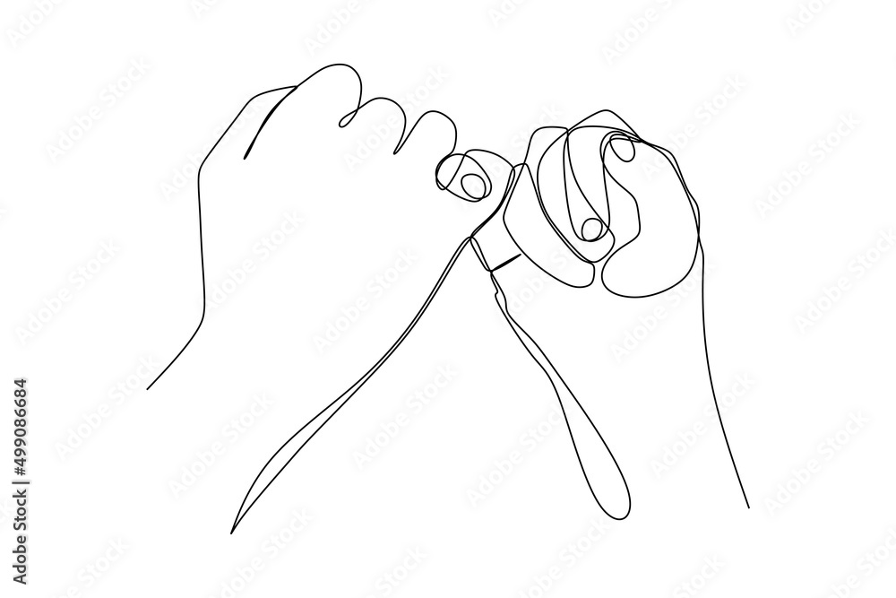 Single continuous line drawing of little finger swear gesture. Hand drawn style vector illustration for social and business advertisement Single continuous line drawing of little finger swear gesture. Hand drawn style vector illustration for social and business advertisement