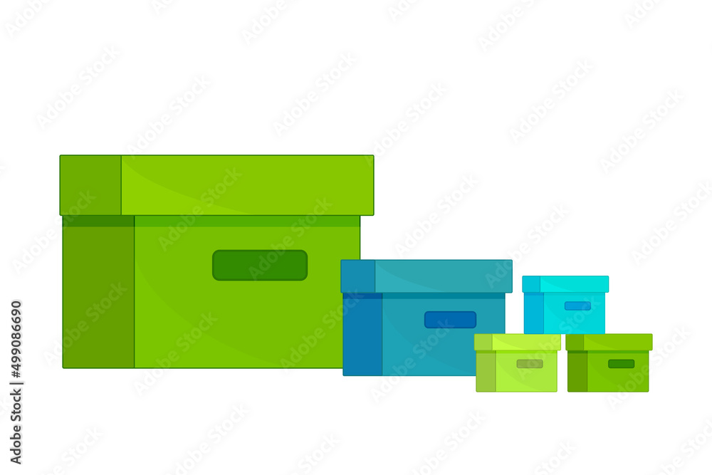 Box isolated on white background.Square color box for gift, cargo shipping or delivery.Goods and merchandise paper packet. Cardboard case for file.Simple Carton post parcel packets.Vector illustration