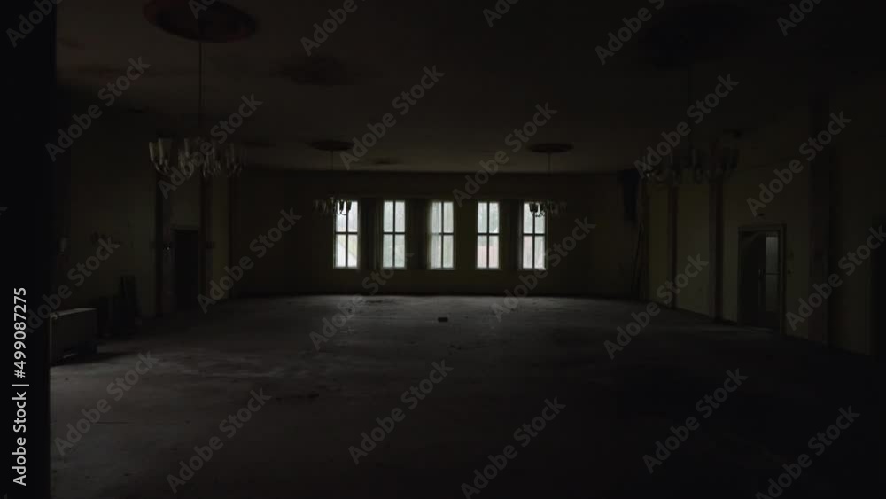 Entering an abandoned ballroom with minimal lighting Entering an abandoned ballroom with minimal lighting