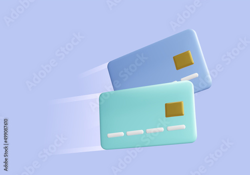 3D cartoon style credit card. Business design element. Flyinf credit card cashback or money transaction concept