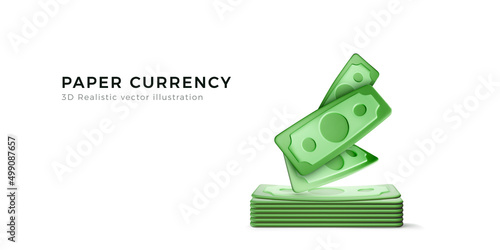 Green USA paper currency. 3d dollar isolated on white background. Realistic money business concept. Wealth and success symbol