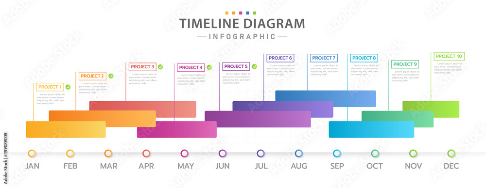 Infographic template for business. 12 Months Modern Timeline diagram  calendar with Gantt chart, presentation vector infographic.. Stock Vector |  Adobe Stock