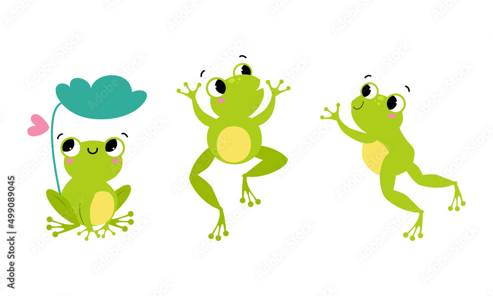 Set of cute little green baby frog in different actions cartoon vector illustration Set of cute little green baby frog in different actions cartoon vector illustration