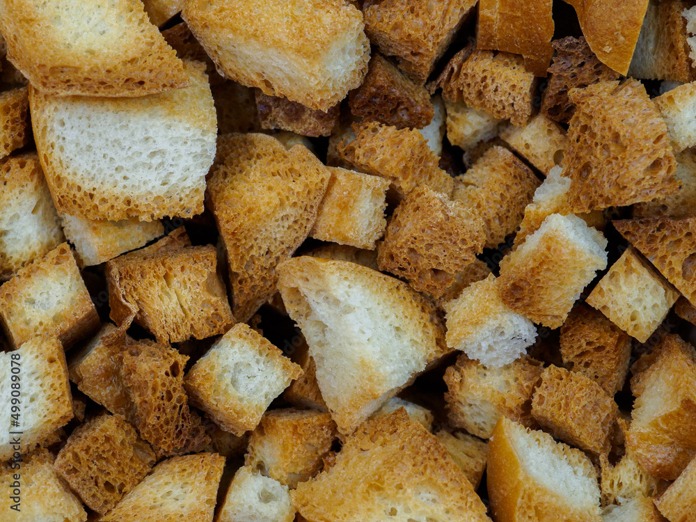 Selective focus on slices of fried white bread close-up. Selective focus on slices of fried white bread close-up.