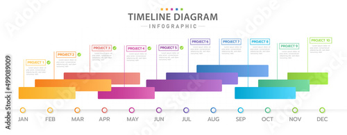 Infographic template for business. 12 Months Modern Timeline diagram calendar with Gantt chart, presentation vector infographic..