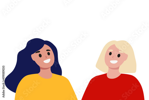 Girls communicate close-up. Flat style vector illustration.