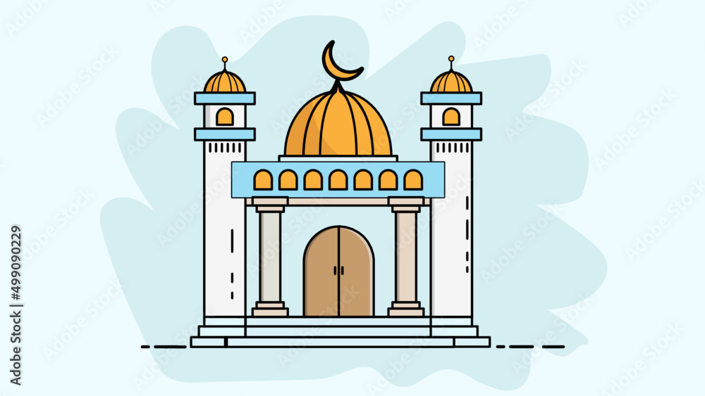 illustration of a mosque in the morning