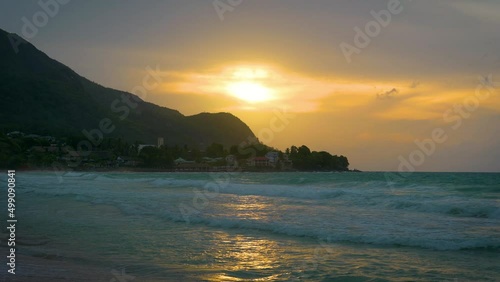 Sunset over the Beau Vallon Beach on the island of Mahe, Seychelles
