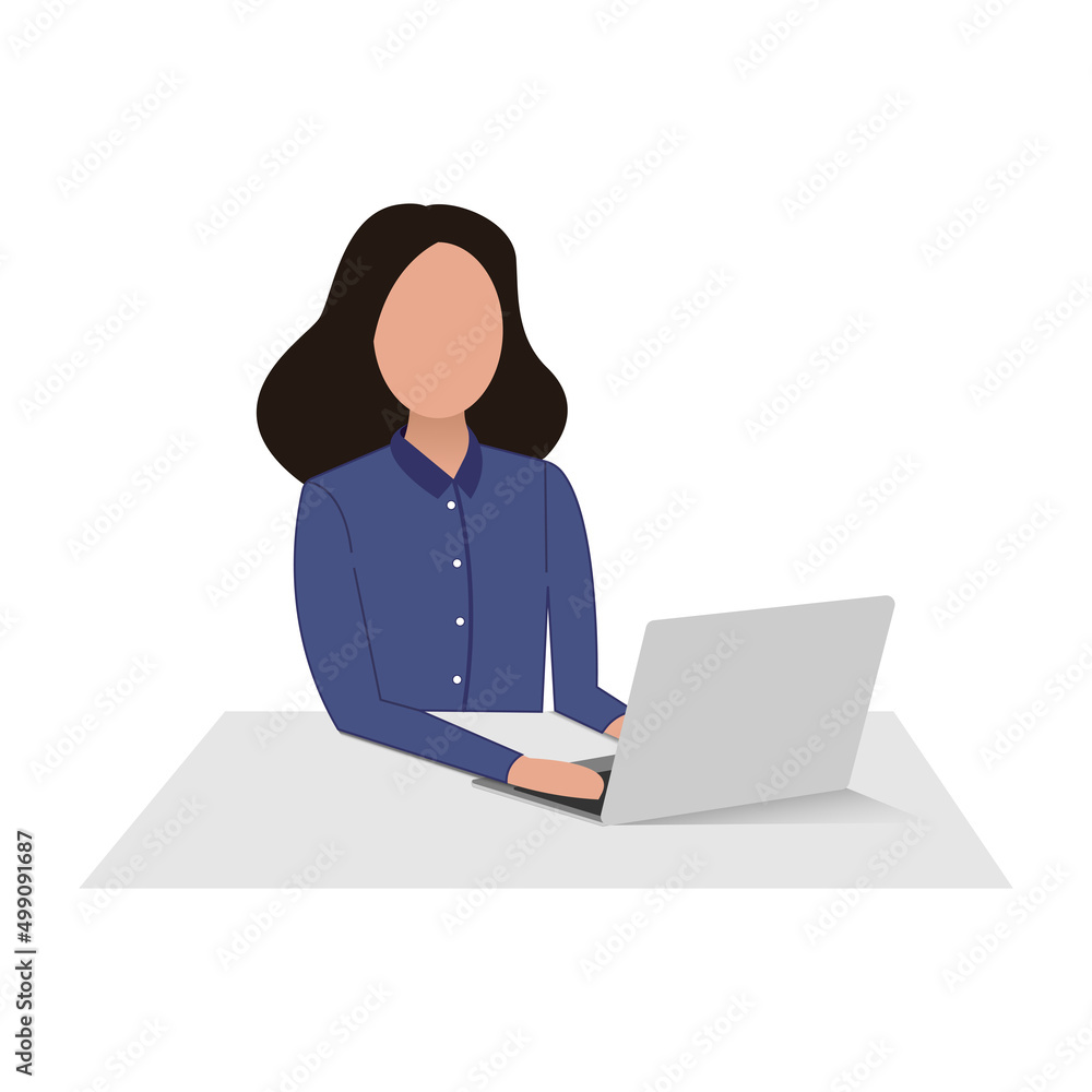 Business person working on laptop. Office worker, busy business woman or freelancer working on laptop sitting at table workplace thinking of task. Freelance outsourced employee. Business person working on laptop. Office worker, busy business woman or freelancer working on laptop sitting at table workplace thinking of task. Freelance outsourced employee.