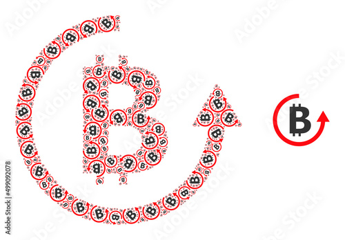 Recursive mosaic bitcoin refund icon. Vector mosaic is made from recursive rotated bitcoin refund elements. Recursive mosaic from bitcoin refund icons.