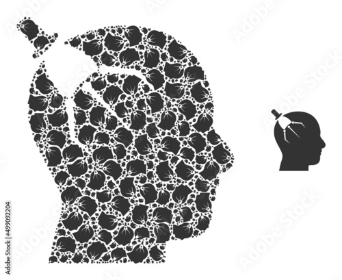 Recursion combination brain intruder icon. Vector collage is composed with randomized rotated brain intruder icons. Recursion collage from brain intruder icons.