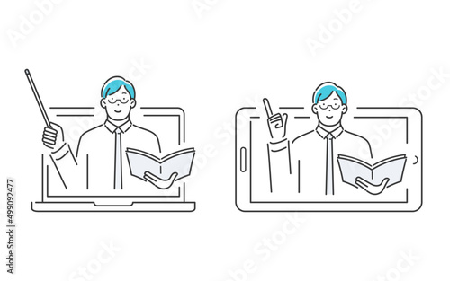 オンラインで案内する会社員の男性
