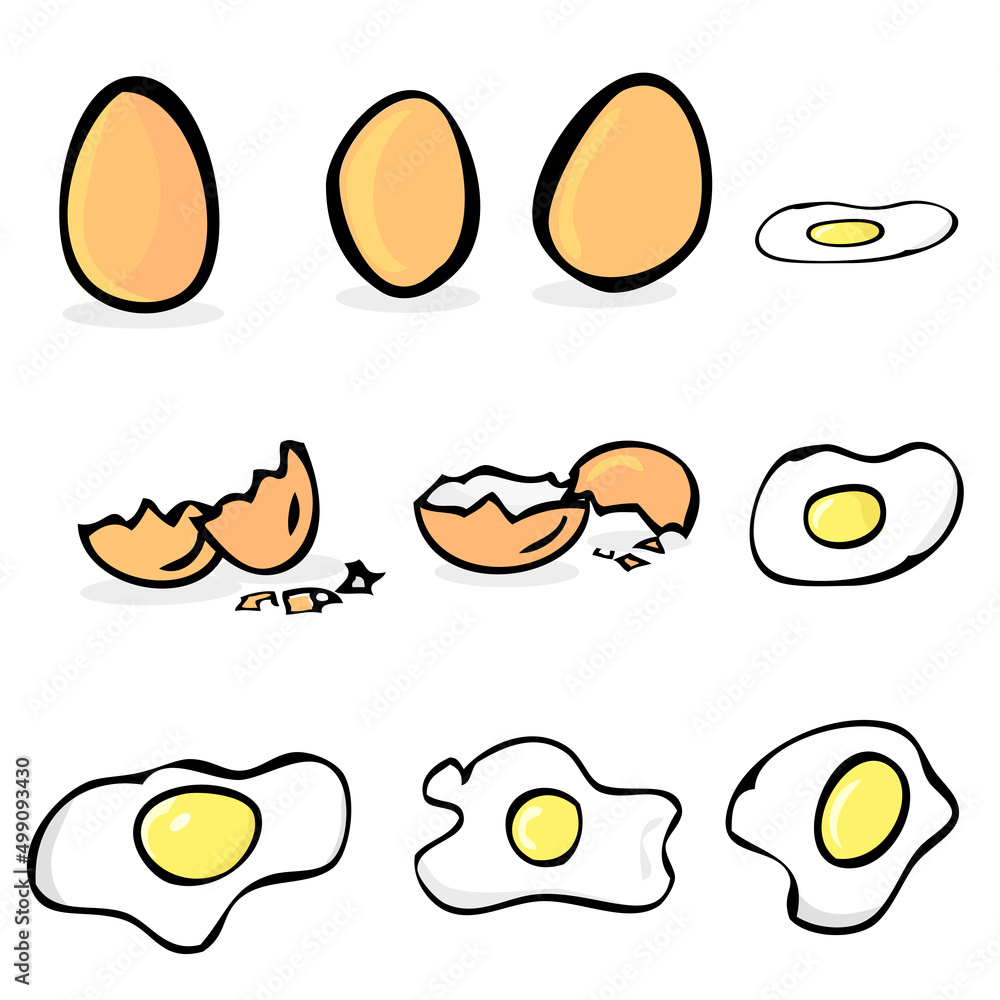Vector hand draw sketch set of raw and sunny side up chicken egg