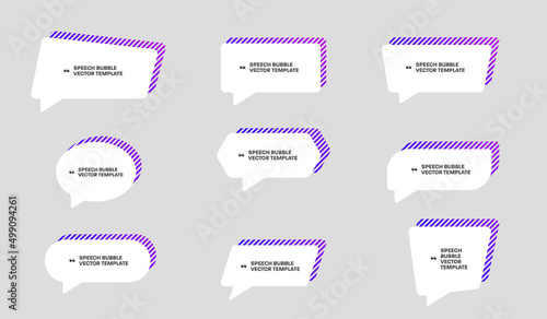 Vector template of white bubble shapes for quotes with hatched colored design elements.