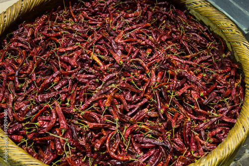 Red hot chiili pepper in the basket, China photo