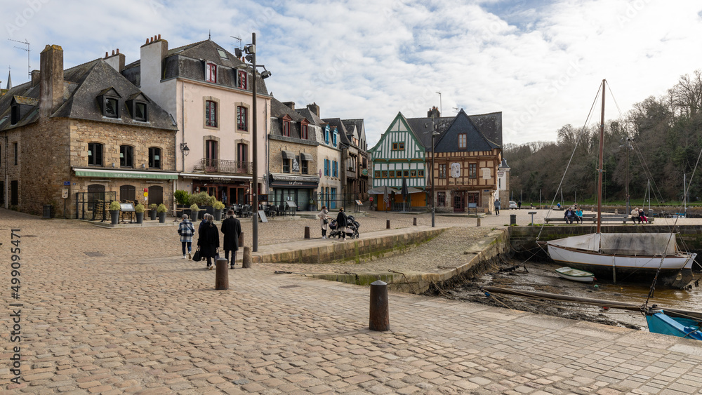 Little harbor in the medieval town in Aurai in France 