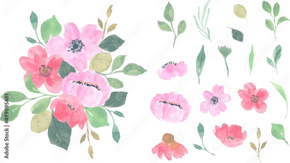 set of pastel floral with arrangement 