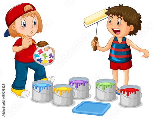 Boy and girl painting