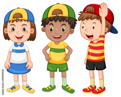 Three happy children wearing hat