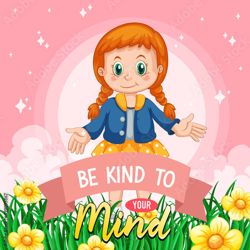 Poster design with happy girl in garden