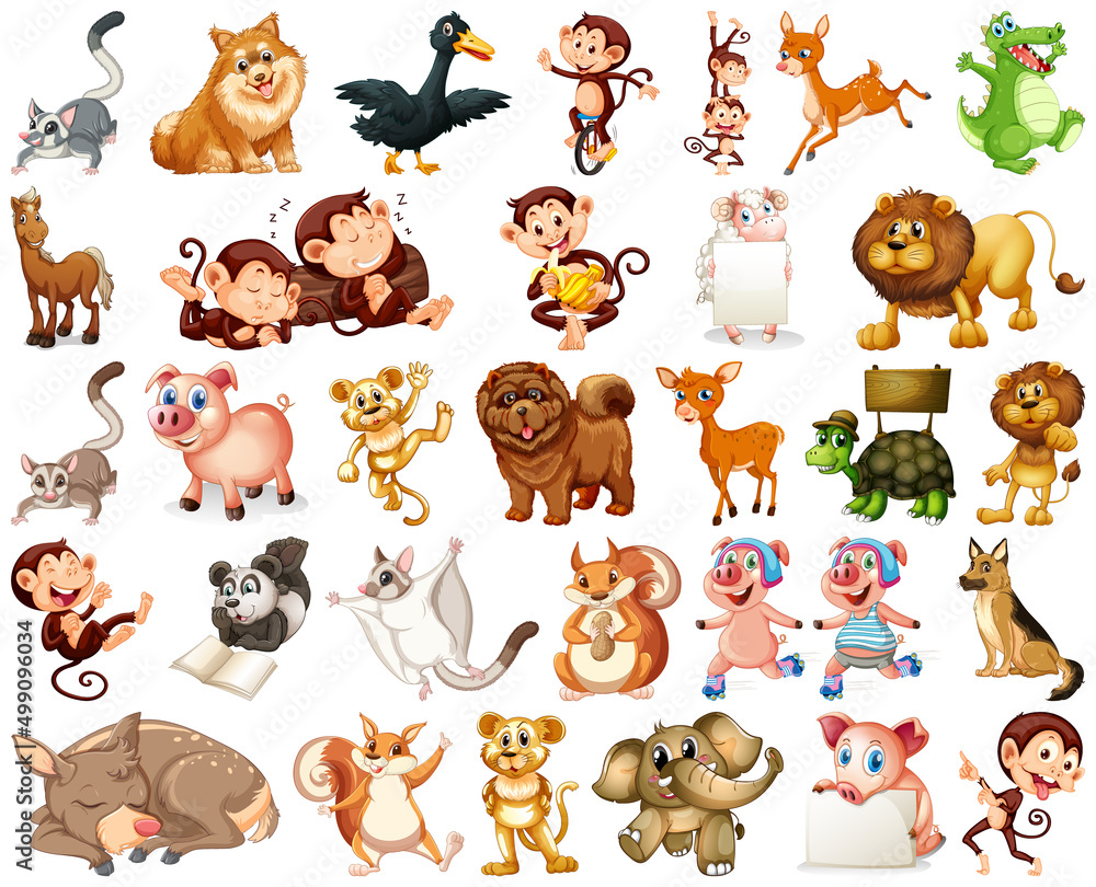 Fototapeta premium Set of animal cartoon character